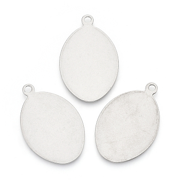 201 Stainless Steel Pendants, Blank Tags, Oval, Stainless Steel Color, 34x22x1mm, Hole: 2mm