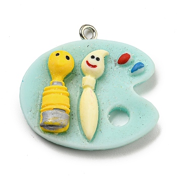 Opaque Resin Pendants, Color Palette Charms with Platinum Plated Iron Loops, Pale Turquoise, 25.5x27x6mm, Hole: 1.5mm