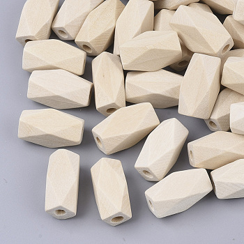 Unfinished Wood Beads, Natural Wooden Beads, Faceted, Polygon, PapayaWhip, 20x10x10mm, Hole: 3mm