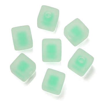 Frosted Acrylic European Beads, Bead in Bead, Cube, Medium Spring Green, 13.5x13.5x13.5mm, Hole: 4mm