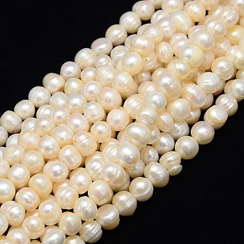 Natural Cultured Freshwater Pearl Beads Strands, Potato, Creamy White, 9~10mm, Hole: 0.8mm, about 44pcs/strand, 13.77 inch~14.17 inch