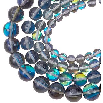 Synthetical Moonstone Beads, Holographic Beads, Dyed, Round, Dark Slate Gray, 7.4x7.3x2.5cm, 6~12mm, Hole: 1mm, 80pcs/box