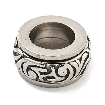 Rotatable 316 Surgical Stainless Steel European Bead, Large Hole Beads, Rondelle, Antique Silver, 16x8mm, Hole: 8.9mm