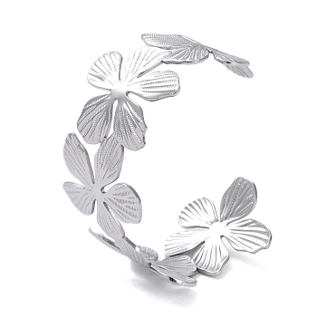 Flower 304 Stainless Steel Open Cuff Bangles for Women, Stainless Steel Color, 1-1/4 inch(3.3cm), Inner Diameter: 2-3/8x1-3/4 inch(6.1x4.5cm)