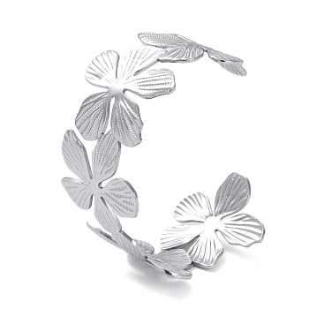 Non-Tarnish Flower 304 Stainless Steel Open Cuff Bangles for Women, Stainless Steel Color, 1-1/4 inch(3.3cm), Inner Diameter: 2-3/8x1-3/4 inch(6.1x4.5cm)