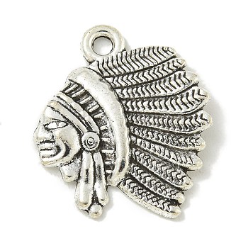 Tibetan Style Alloy Pendants, Cadmium Free & Lead Free, Antique Silver, Indian Chief Head, 20.5x17.5x1.5mm, Hole: 1.8mm