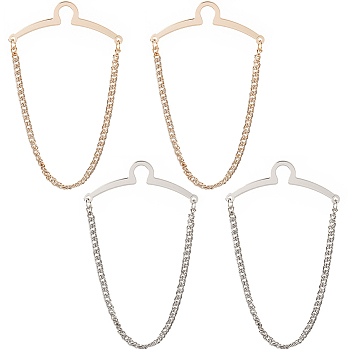 4Pcs 2 Colors Brass Hanging Chains Collar Pins Tie Clips, Iron Cardigan Clips for Men Women, Platinum & Golden, 82mm, 2pcs/color