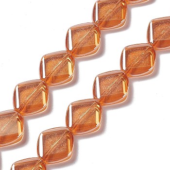 Electroplate Glass Beads Strands, Pearl Luster Plated, Rhombus, Dark Orange, 18x15.5x5mm, Hole: 1.2mm, about 35~37pcs/strand, 24.80~25.98 inch(63~66cm)