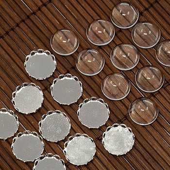 9.5~10mm Clear Domed Glass Cabochon Cover for Flat Round DIY Photo Brass Cabochon Making, Cadmium Free & Nickel Free & Lead Free, Silver Color Plated, Cabochon Settings: 11mm, Tray: 10mm