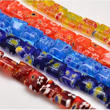Handmade Millefiori Glass Square Bead Strands, Mixed Color, 8x8x4mm, Hole: 1mm, about 51pcs/strand, 15.5 inch