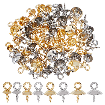 96Pcs 8 Colors 201 Stainless Steel Peg Bails Pendants, for Half-driled Beads, Golden & Stainless Steel Color, 10x4~8mm, Hole: 2mm, Pin:1.2mm, 12pcs/color