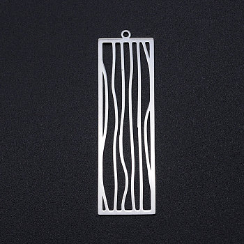 201 Stainless Steel Big Filigree Pendants, Rectangle, Stainless Steel Color, 55.5x16.5x1mm, Hole: 1.6mm
