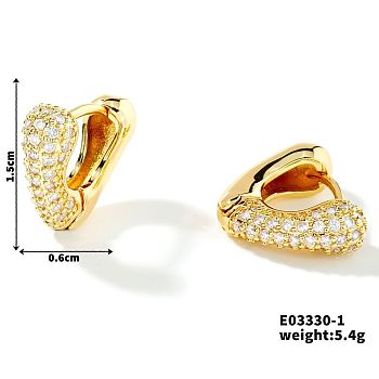 Exquisite European and American Fashion Brass Cubic Zirconia Hoop Earrings, Golden, 19x5mm