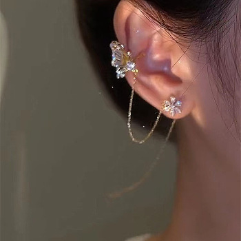 Alloy Rhinesonte Cuff Earrings, Light Gold, Butterfly