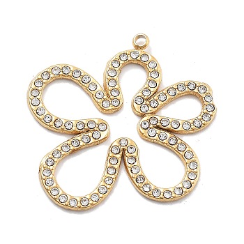 304 Stainless Steel Pendant, with Rhinestone, PVD Vacuum Plating, Flower, Real 18K Gold Plated, 25.5x26.5x1.5mm, Hole: 1.5mm