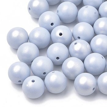 Spray Painted Style Acrylic Beads, Rubberized, Round, Light Steel Blue, 8mm, Hole: 1mm, about 1800pcs/500g