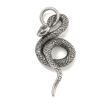 316 Surgical Stainless Steel Pendants, with Jump Ring, Snake Charm, Antique Silver, 42.5x19x6.5mm, Hole: 6.5mm