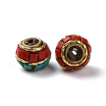 Handmade Indonesia Beads, with Brass Findings, Antique Golden, Rondelle, Red, 9.5x9mm, Hole: 1.4mm