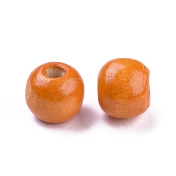Dyed Natural Wood Beads, Round, Lead Free, Dark Orange, 10x9mm, Hole: 3mm, about 3000pcs/1000g
