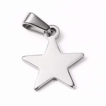 304 Stainless Steel Pendants, Star, Stainless Steel Color, 19.5x16.5x2mm, Hole: 8x3mm