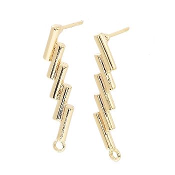 Brass Stud Earring Finding, with Horizontal Loop, Lightning Bolt, Real 18K Gold Plated, 25.5x6mm, Hole: 1.6mm, Pin: 0.7mm