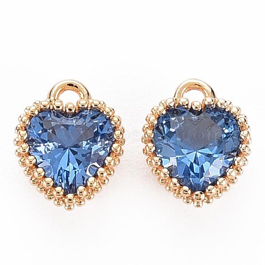 Real 18K Gold Plated Dodger Blue Heart Brass+Cubic Zirconia Charms