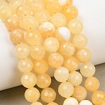 Natural Yellow Jade Beads Strands, Faceted(128 Facets) Round, 8mm, Hole: 1.3mm, about 46pcs/strand, 14.37''(36.5cm)(GG-NH0014-C02-8mm)