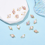 15Pcs 3 Styles Natural Freshwater Pearl Two Sides Polished Charms, with Brass Loops, Golden, Mixed Color, 10.3mm, Hole: 2mm, 5pcs/style(PALLOY-YW00091-01)
