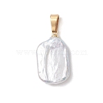 Natural Baroque Pearl Keshi Pearl Pendants, Rectangle Charms, with Brass & 304 Stainless Steel Findings, White, Golden, 21.5x12.5x5.5mm, Hole: 5.5x3.5mm(PALLOY-JF04828)