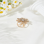1Pc Alloy Rhinestone Women Lady Girls Fashion Scarf Ring Buckle, with Glass, Flower, Light Gold, 37x30x23mm(AJEW-LP0010-62)