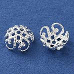 Brass Bead Caps, Flower, Cadmium Free & Lead Free, Rack Plating, Long-Lasting Plated, Silver, 8x4mm, Hole: 1mm(KK-C260-19A-S)