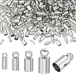 160Pcs 4 Styles Brass Cord Ends, Column, Stainless Steel Color, 6~9x2~4.5mm, Hole: 1~1.6mm, 160pcs/set(KK-PH0011-71)