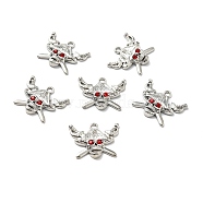 Halloween Alloy Pendants, with Ruby Rhinestones, Pirate, Platinum, 23.5x30x4.5mm, Hole: 2.5mm(FIND-G021-A02-P)