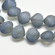 Frosted Electroplate Glass Shell Beads Strands, Rainbow Plated, Light Steel Blue, 12x14.5x10mm, Hole: 1mm, about 32pcs/strand, 16 inch(X-EGLA-M002-B01)