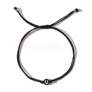 Acrylic Letter U Adjustable Braided Cord Bracelets for Men, Black(GX4208-21)