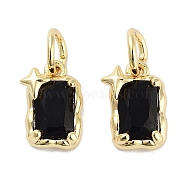 Brass Micro Pave Cubic Zirconia Charms, with Jump Ring, Rectangle with Star, Real 18K Gold Plated, Black, 9.5x6x3mm, Hole: 3mm(KK-C051-10G-01)