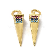 Rack Plating Brass Micro Pave Colorful Cubic Zirconia Pendants, Cone Charms, with Jump Ring, Long-Lasting Plated, Lead Free & Cadmium Free, Real 18K Gold Plated, 18x5.2x5.2mm, Hole: 3.4mm(KK-K377-19G)