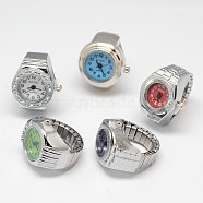 Mixed Stretch Watch Band Alloy Finger Ring Watches, Platinum, 18~20mm(WACH-M005-M)