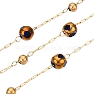 Handmade Crystal Beads Chains, for Necklaces Bracelets Making, with 304 Stainless Steel Chains, Soldered, with Spool, Real 18K Gold Plated, 4~4.5x4~4.5x4mm, bead: 3mm in diameter, links: 2x1.5x0.2mm & 2.5x1x0.2mm, interval: 32mm, about 32.81 Feet(10m)/Roll(CHS-T006-23G)