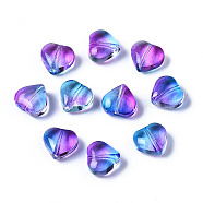 Two Tone Transparent Spray Painted Glass Beads, Heart, Blue, 7.5x8x4.5mm, Hole: 0.9mm(X-GGLA-S054-012D-02)