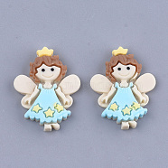 Resin Cabochons, Fairy, Light Blue, 31x24x5.5mm(X-CRES-S363-24)
