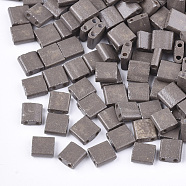 2-Hole Baking Paint Glass Seed Beads, Rectangle, Gray, 5x4.5~5.5x2~2.5mm, Hole: 0.5~0.8mm(SEED-S023-17C-17)