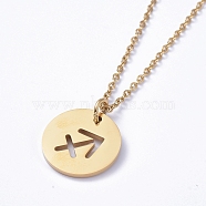 304 Stainless Steel Pendant Necklaces, with Cable Chains and Lobster Claw Clasps, Flat Round with Twelve Constellations, Golden, Sagittarius, 17.7 inch(45cm), 2mm(NJEW-E147-02G)