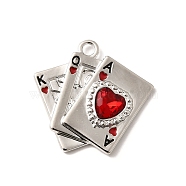 Alloy Enamel Pendants, with Rhinestone, Lead Free & Cadmium Free & Nickel Free, Rack Plating, Playing Card with Heart Charm, Platinum, 24x24.5x3.5mm, Hole: 2.5mm(FIND-H015-14P-01)