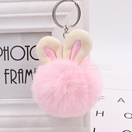Imitation Rabbit Fur Keychain, Rabbit, Pink, Pendant: 7cm(PW-WG15273-08)