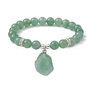 Natural Green Aventurine & Synthetic Hematite Beaded Stretch Bracelet, with Nugget Charms, Inner Diameter: 2-1/2 inch(6.2cm)(BJEW-JB09760-02)