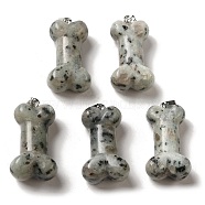 Natural Sesame Jasper Pendants, Dog Bone Charms with Platinum Iron Snap on Bails, 36~37x19.5~21x11~12.5mm, Hole: 7x4mm(G-K353-02P-01)