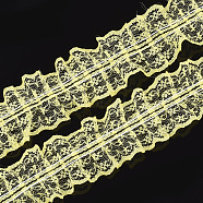 Organza Lace Trim, Pleated/Double Ruffle Ribbon, Yellow, 45~50mm, 30m/bundle(ORIB-S047-12G)