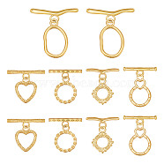 10Pcs 5 Styles 304 Stainless Steel Toggle Clasps, Heart & Ring & Oval, Mixed Shapes, Real 18K Gold Plated, 16.5~25x13.5~15x1.8~2.5mm, Hole: 2.5mm, 2pcs/style(STAS-AR0002-10)