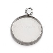 Flat Round 304 Stainless Steel Pendant Cabochon Settings, Stainless Steel Color, 23x20x2mm, Hole: 2.2mm(X-STAS-N073-02)